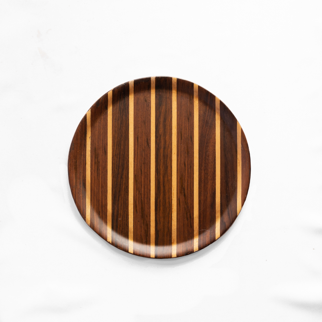 Native Round Deck Tray Rosewood - Vintage Style Wooden Round Tray - Perfect for Display, Serving, or Storage