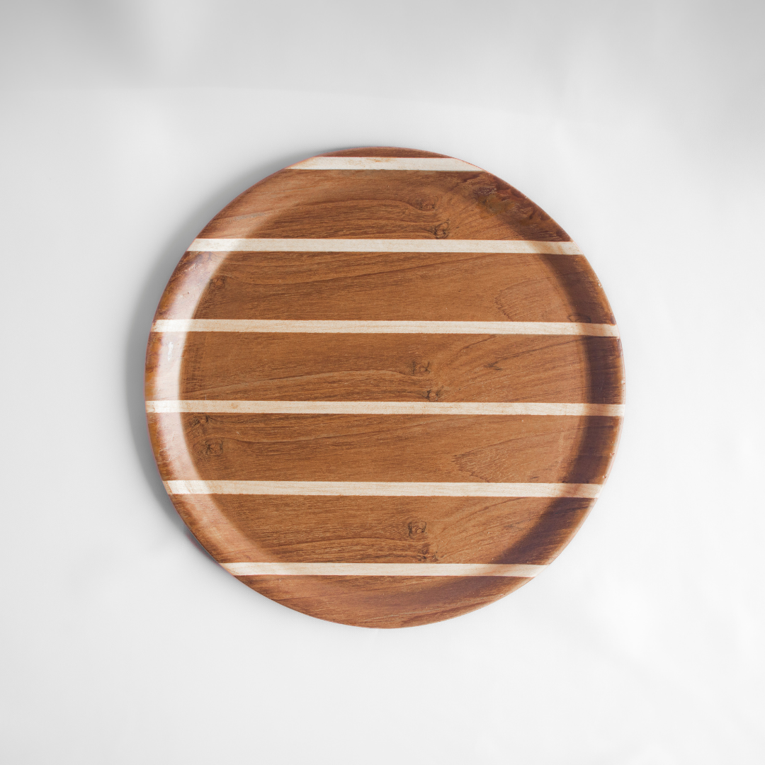 Round Teak Deck Tray - Farmhouse Round Wood Tray - Charming Addition to Your Dining or Coffee Table