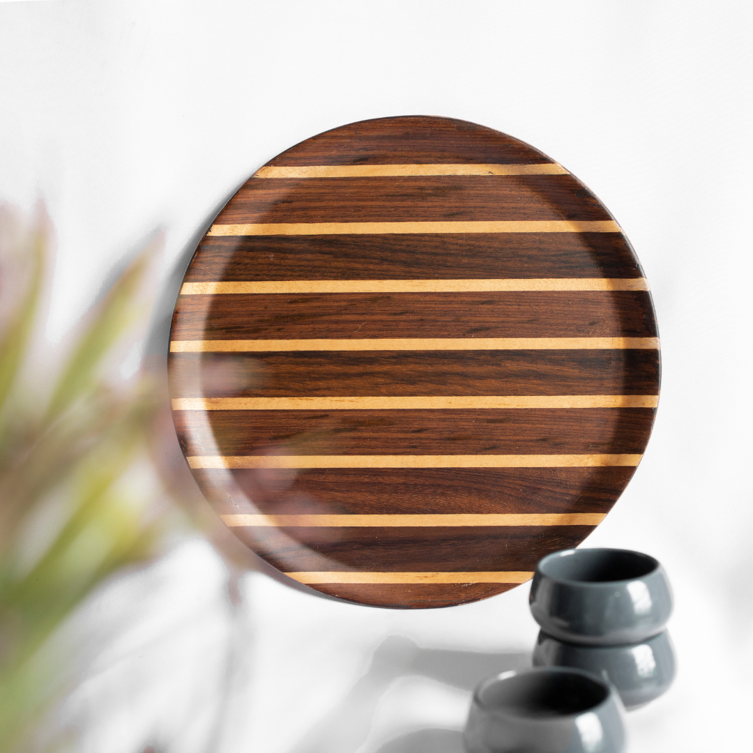 Native Round Deck Tray Rosewood - Vintage Style Wooden Round Tray - Perfect for Display, Serving, or Storage