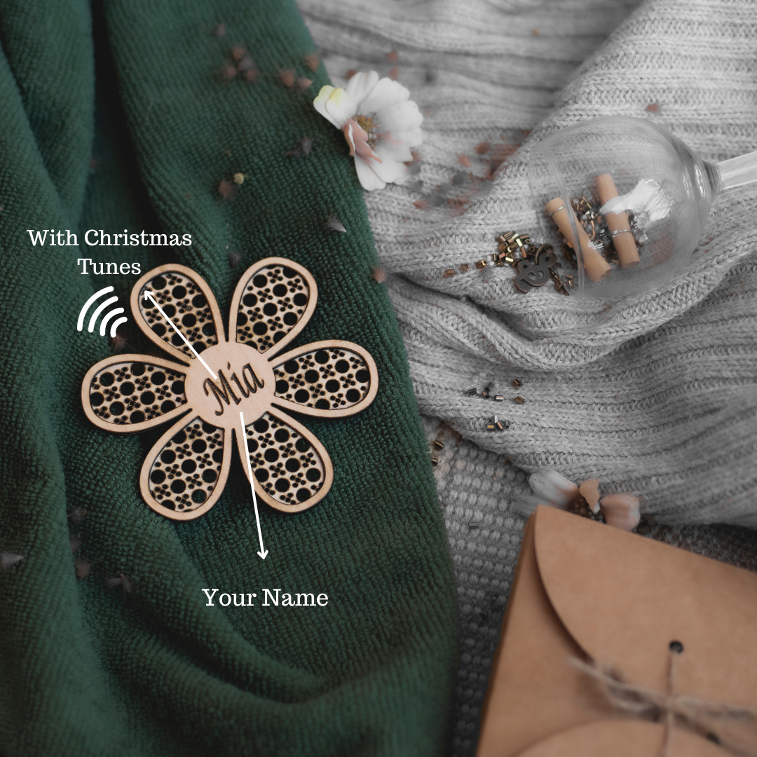 Christmas ornaments Winter Flower with Prsonalisation and christmas Tunes (NFC) (set of 3)