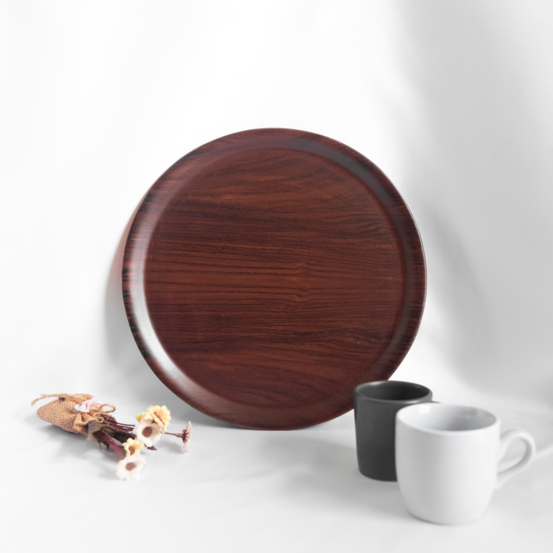 Natives Round Tray Rosewood - Natural Wood Round Serving Tray - Durable & Stylish for Everyday Use