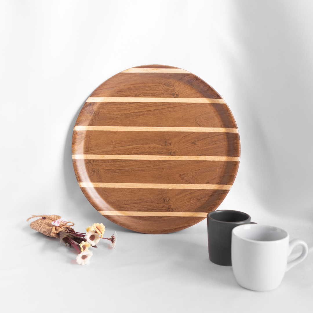 Round Teak Deck Tray - Farmhouse Round Wood Tray - Charming Addition to Your Dining or Coffee Table