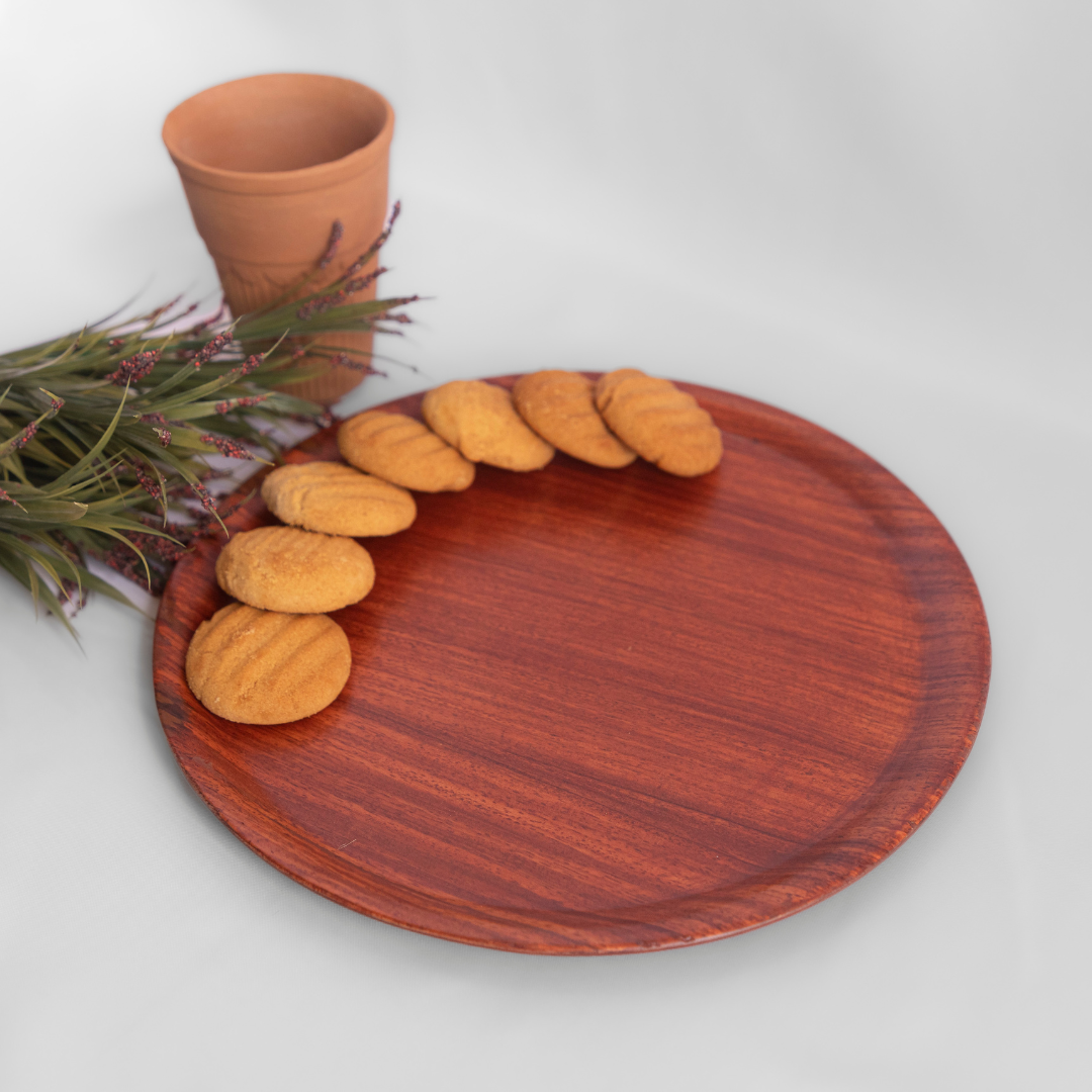 Natives Round Tray Padouk - Minimalist Wooden Round Tray - Ideal for Gifts, Dining, or Organizing