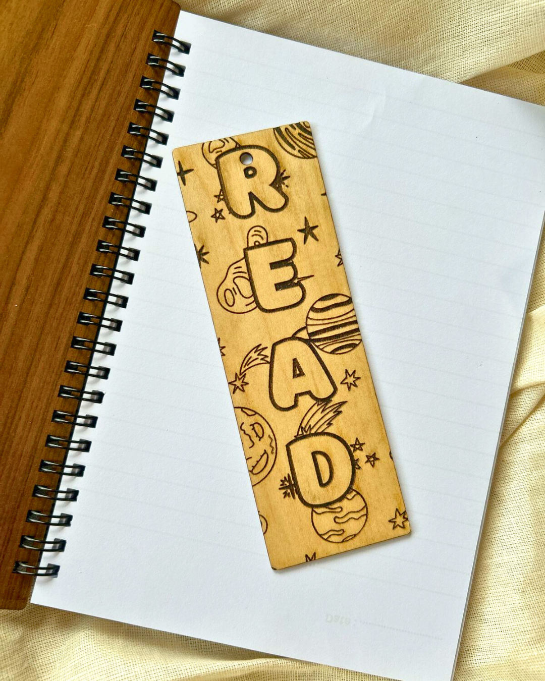 Planets & Read Engraved Bookmark- Rustic handmade bookmark, natural engraved reading accessory for book lovers and readers (SET OF 3) By Wood Tales