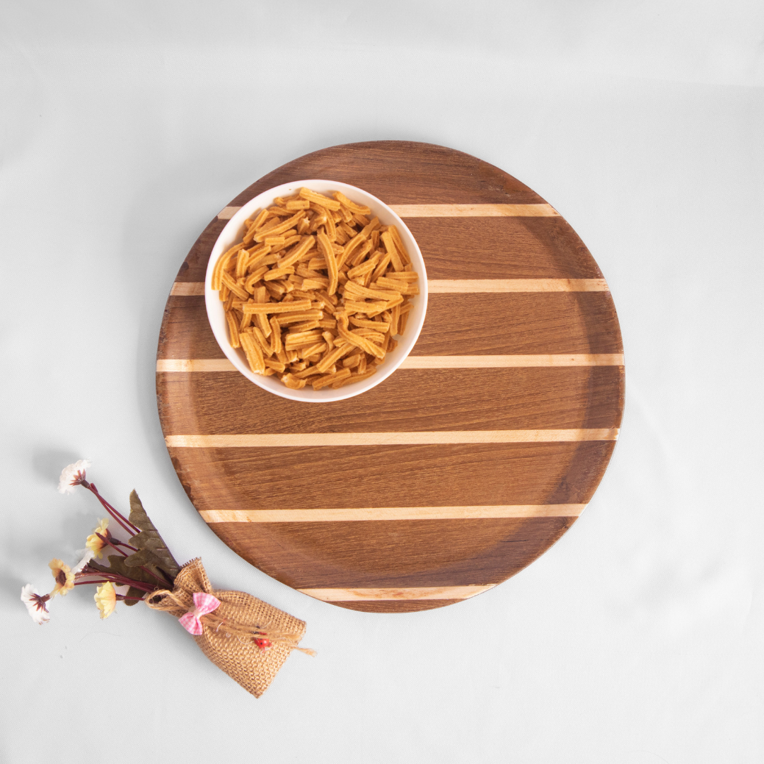 Round Teak Deck Tray - Farmhouse Round Wood Tray - Charming Addition to Your Dining or Coffee Table