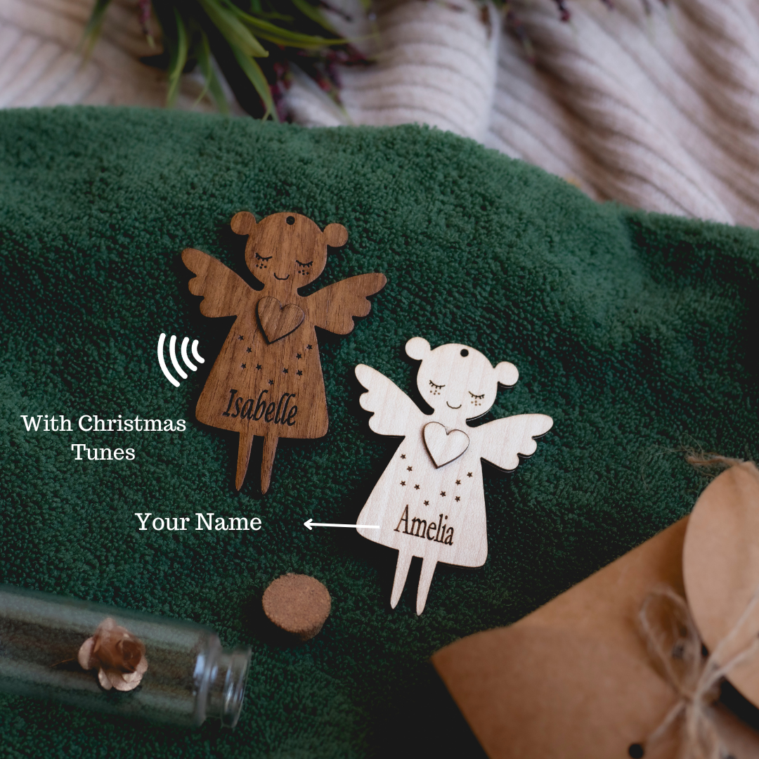 Christmas ornament Mystical Angel set with personalisation and Christmas Tunes (NFC) (set of 2)