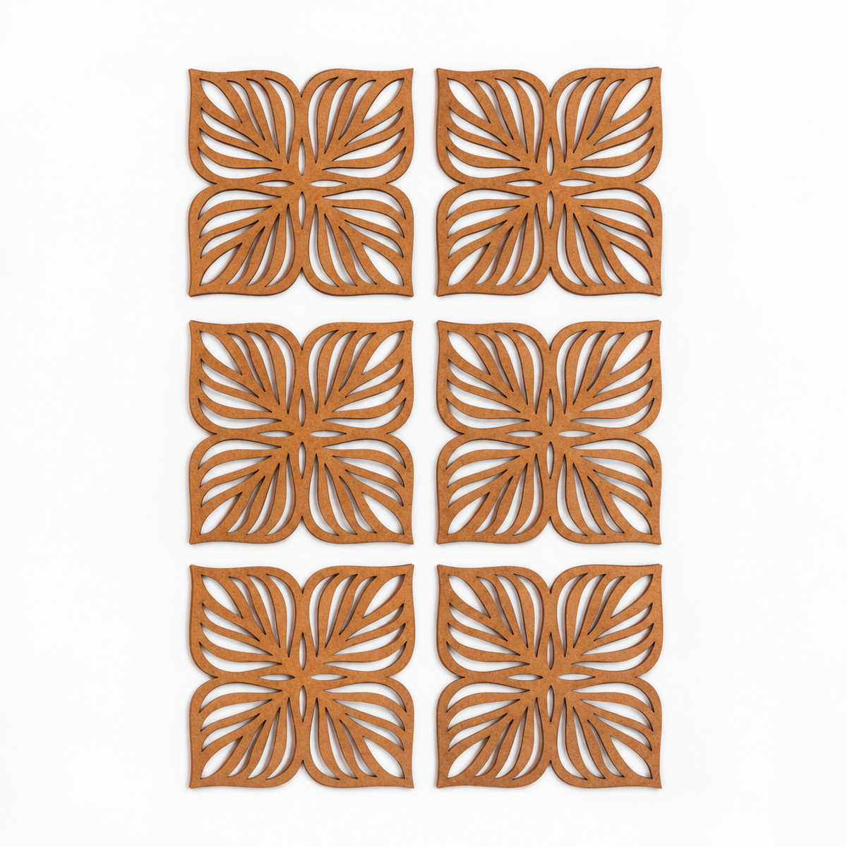4 Leaf Coaster (Set of 6) - Upcycled Rustic Hardboard Tea Coaster Set of 6 – Sustainable, Eco-Friendly, Water-Absorbent Coasters, No Adhesives, Reclaimed Wood Home Decor
