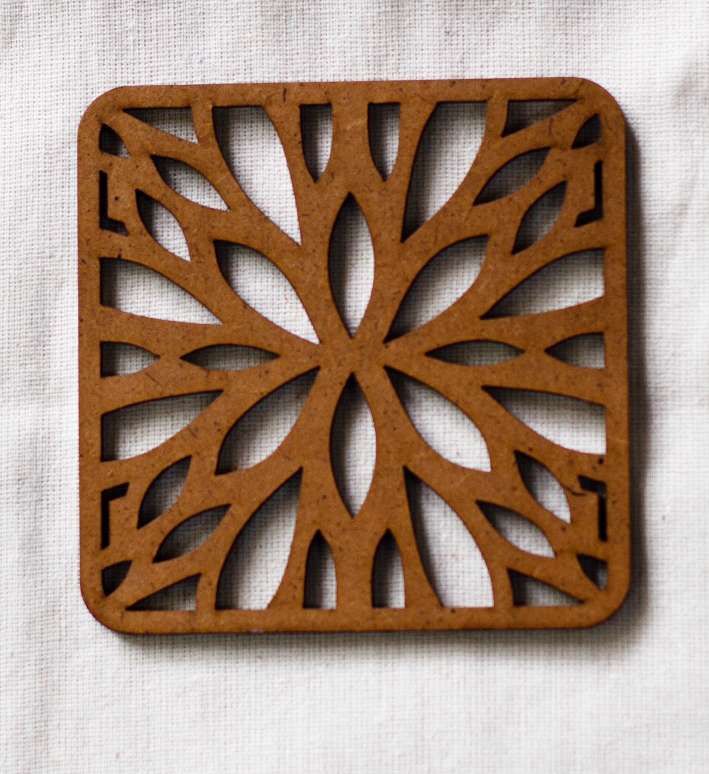 Flowery Coaster (set of 6) - Upcycled Rustic Hardboard Tea Coaster Set of 6 – Sustainable, Eco-Friendly, Water-Absorbent Coasters, No Adhesives, Reclaimed Wood Home Decor