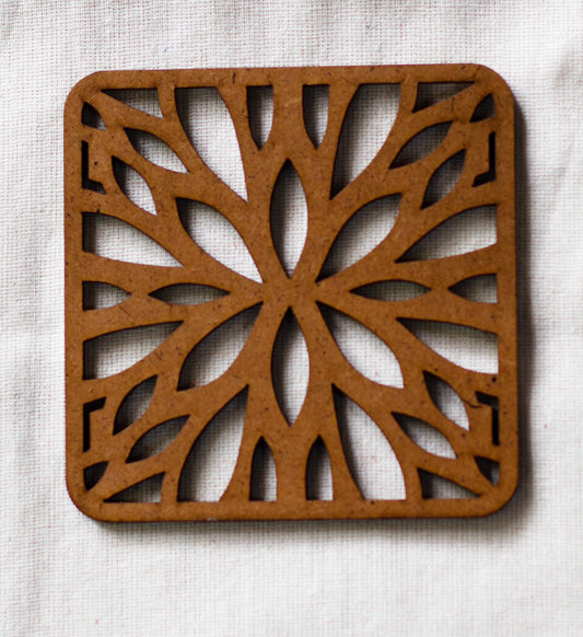 Flowery Coaster (set of 6) -  Upcycled Rustic Hardboard Tea Coaster Set of 6 – Sustainable, Eco-Friendly, Water-Absorbent Coasters, No Adhesives, Reclaimed Wood Home Decor