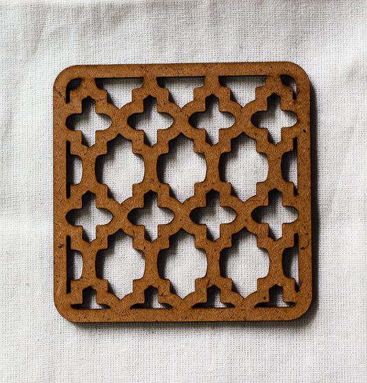 Marrakkech Coasters (set of 6) - Net Coasters (set of 6) - Upcycled Rustic Hardboard Tea Coaster Set of 6 – Sustainable, Eco-Friendly, Water-Absorbent Coasters, No Adhesives, Reclaimed Wood Home Decor