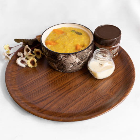 Natives Round Tray Teak - Rustic Round Wood Tray - Perfect for Coffee Tables, Breakfast in Bed, or Entertaining
