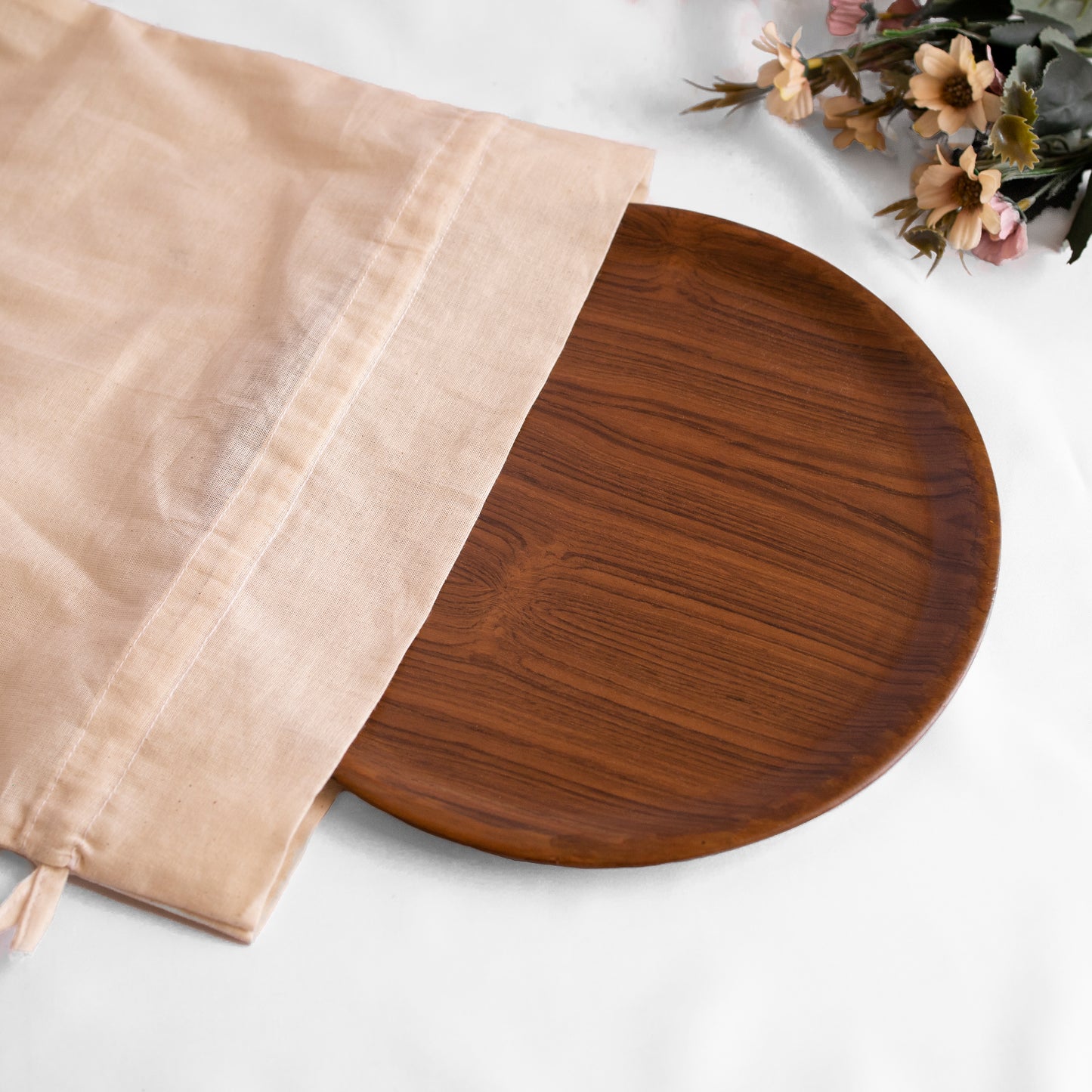 Natives Round Tray Teak - Rustic Round Wood Tray - Perfect for Coffee Tables, Breakfast in Bed, or Entertaining