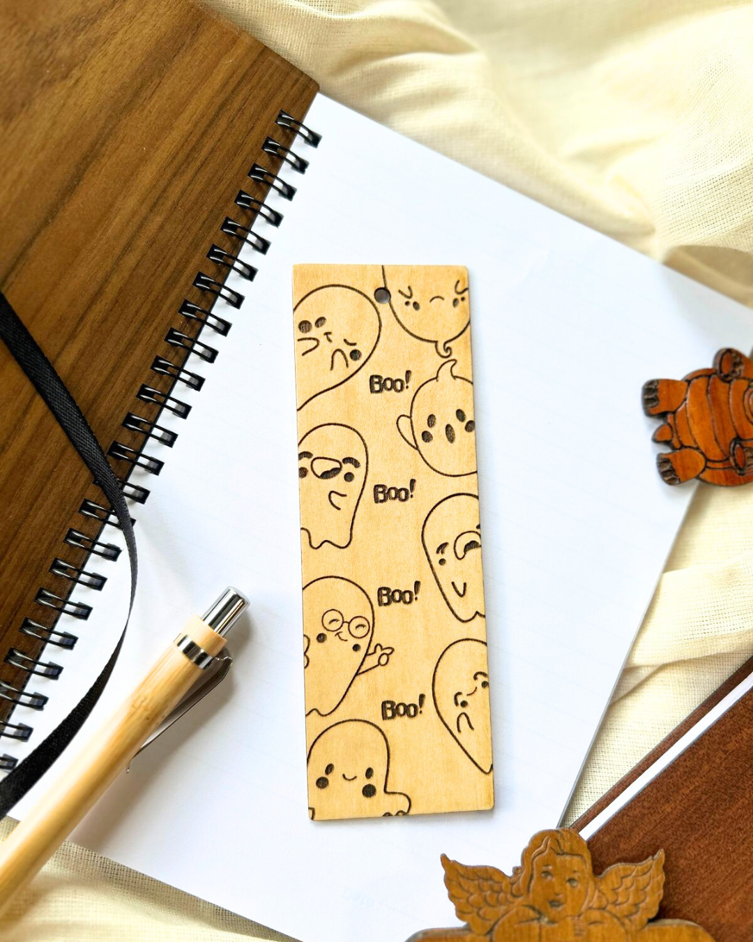 Boo Boo Woden Bookmark- Rustic handmade bookmark, natural engraved reading accessory for book lovers and readers (SET OF 3) By Wood Tales