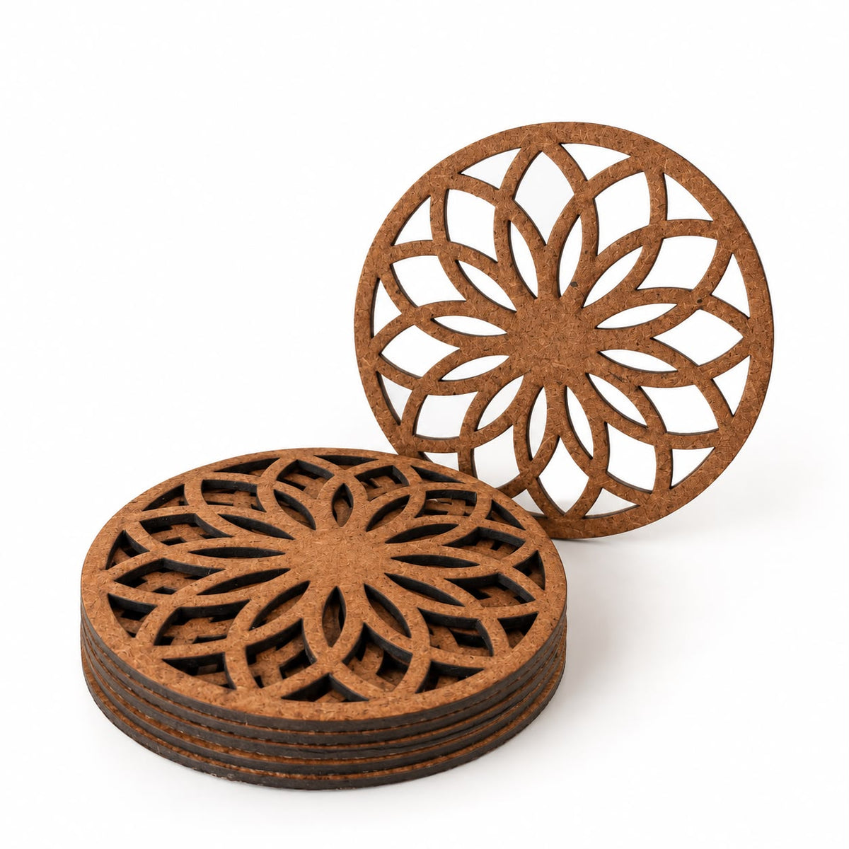 Rangoli Coaster (set of 6) - Upcycled Rustic Hardboard Tea Coaster Set of 6 – Sustainable, Eco-Friendly, Water-Absorbent Coasters, No Adhesives, Reclaimed Wood Home Decor