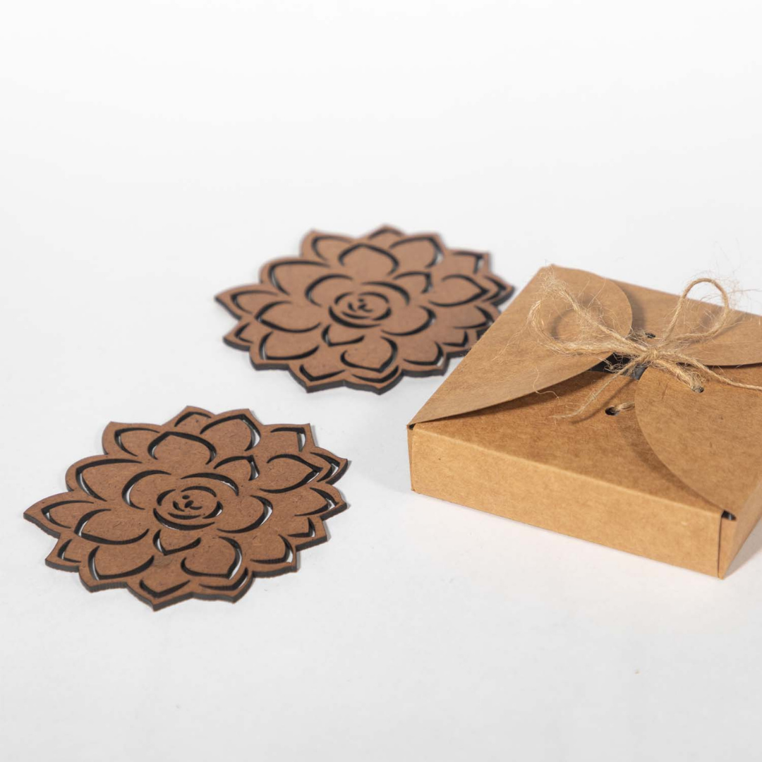 Lotus Coaster (Set of 6) - Upcycled Rustic Hardboard Tea Coaster Set of 6 – Sustainable, Eco-Friendly, Water-Absorbent Coasters, No Adhesives, Reclaimed Wood Home Decor