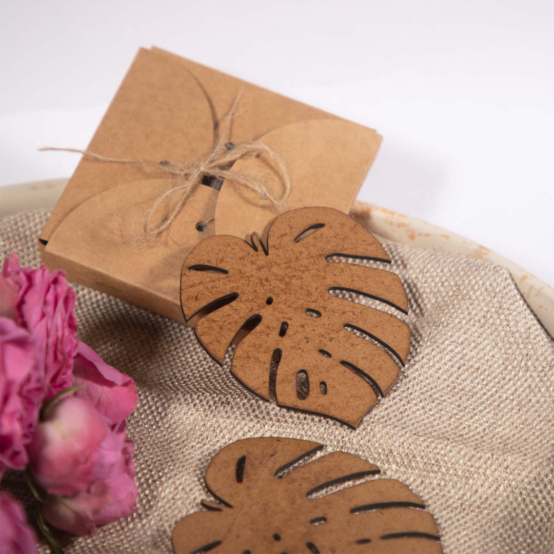 Leaf Coaster (Set of 6)- Upcycled Rustic Hardboard Tea Coaster Set of 6 – Sustainable, Eco-Friendly, Water-Absorbent Coasters, No Adhesives, Reclaimed Wood Home Decor