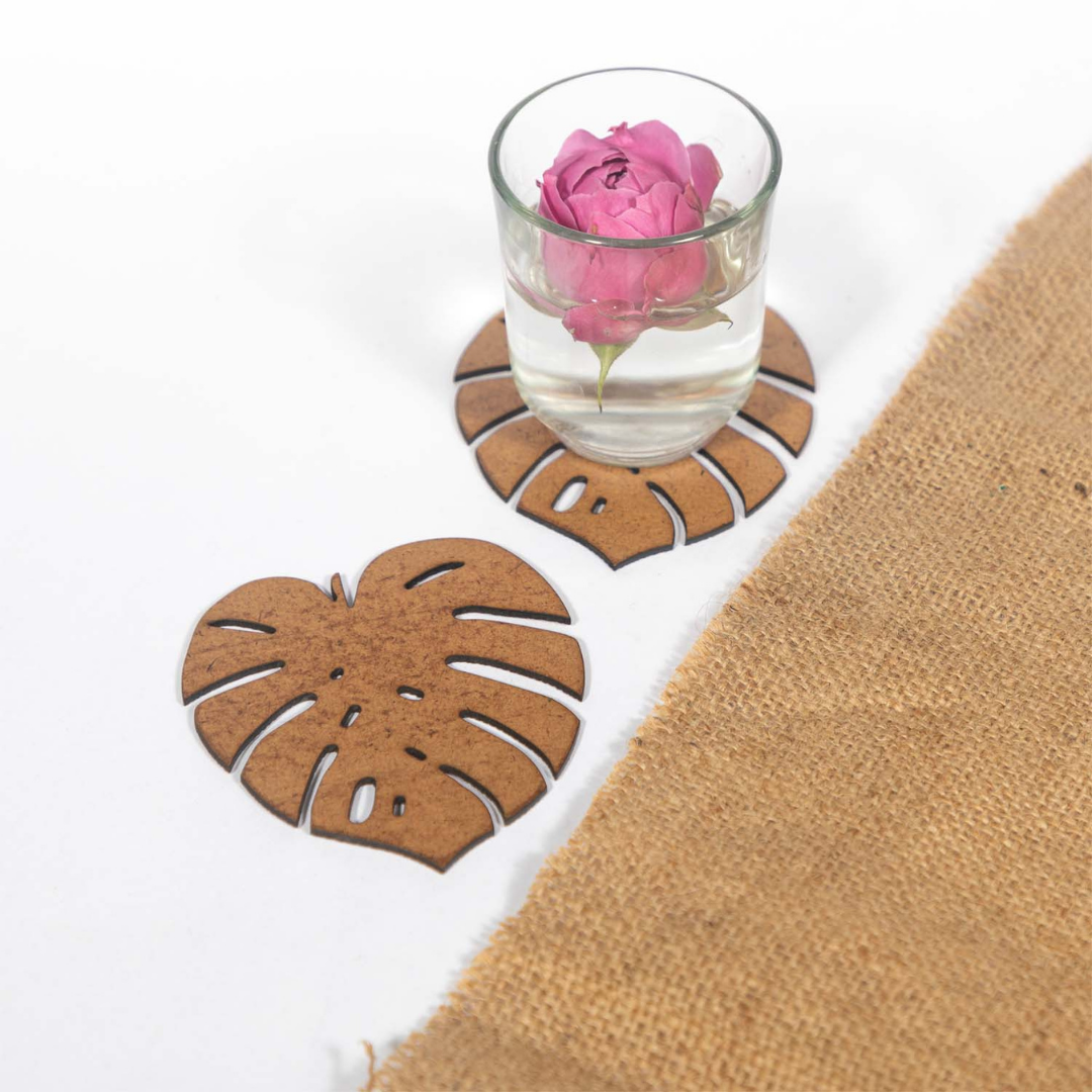 Leaf Coaster (Set of 6)- Upcycled Rustic Hardboard Tea Coaster Set of 6 – Sustainable, Eco-Friendly, Water-Absorbent Coasters, No Adhesives, Reclaimed Wood Home Decor
