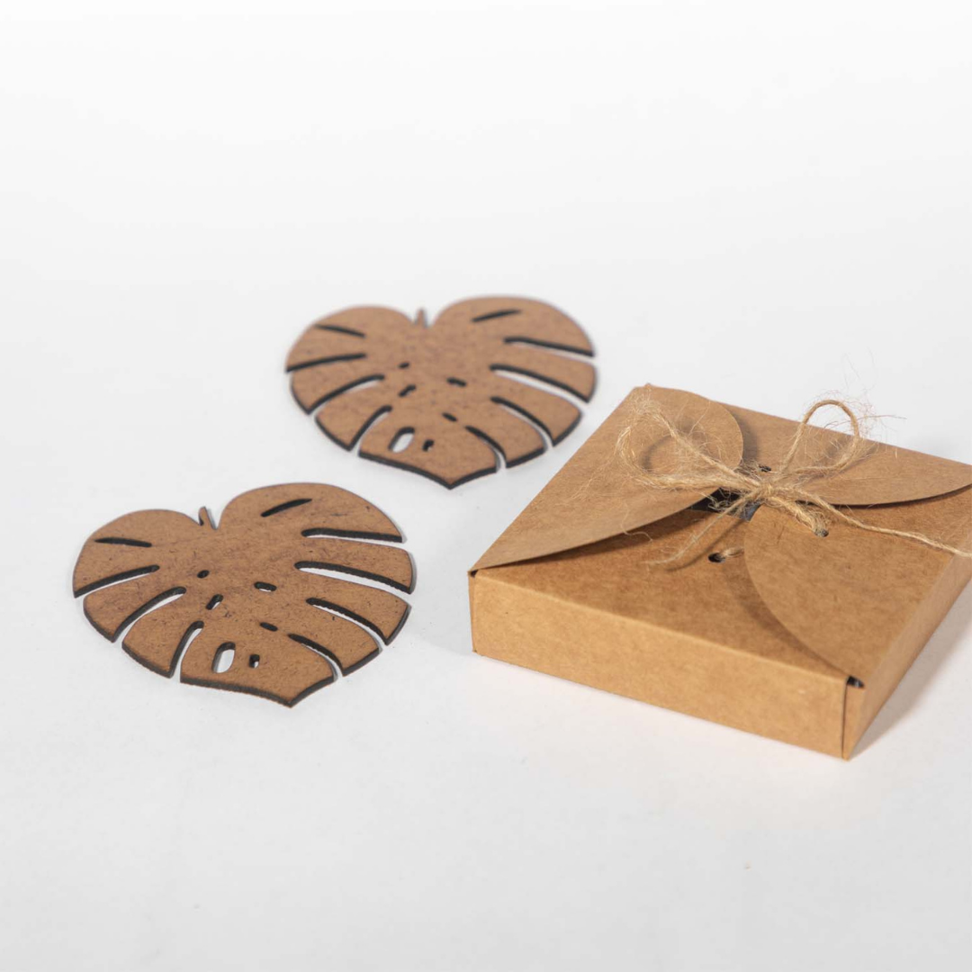 Leaf Coaster (Set of 6)- Upcycled Rustic Hardboard Tea Coaster Set of 6 – Sustainable, Eco-Friendly, Water-Absorbent Coasters, No Adhesives, Reclaimed Wood Home Decor
