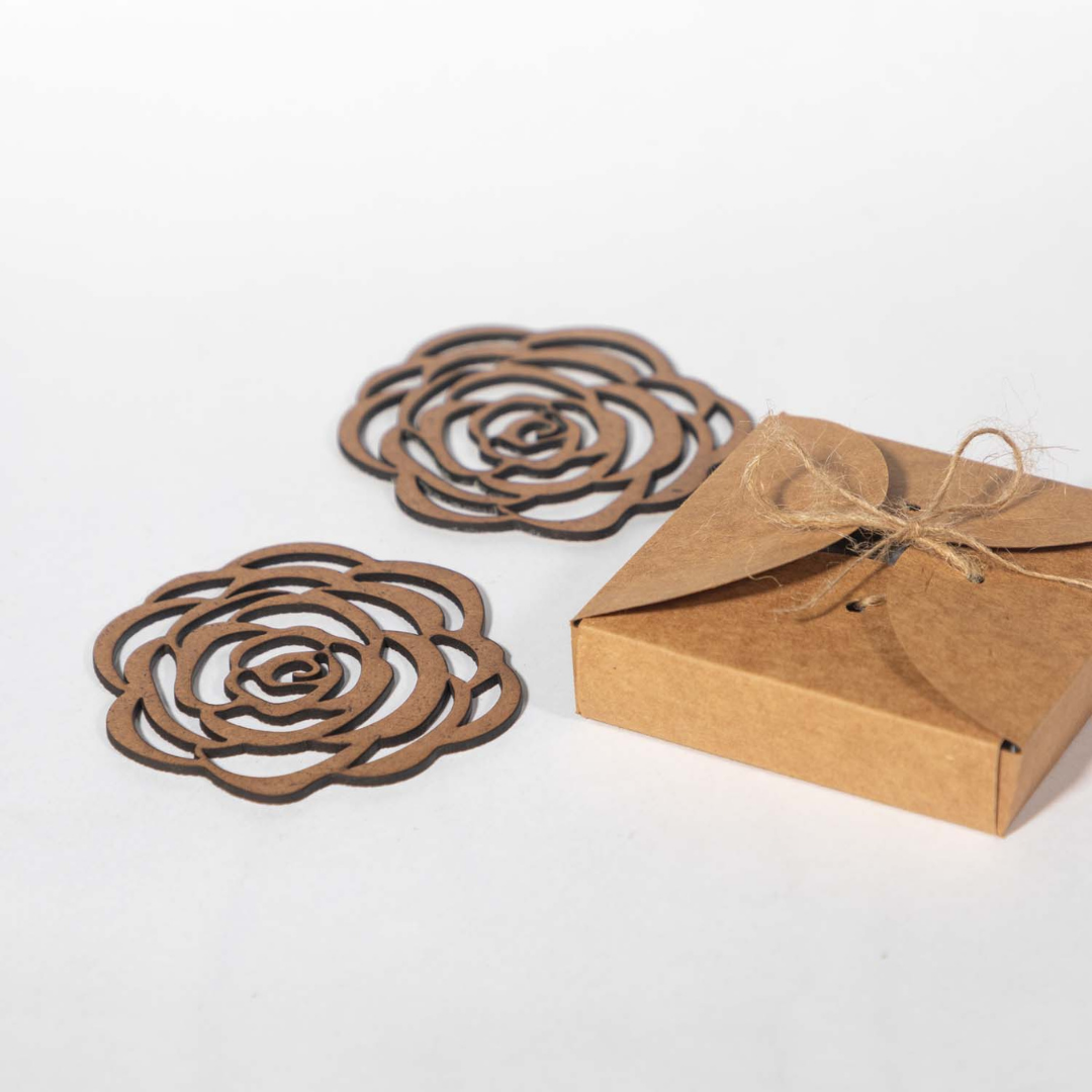 Rose Coaster (Set of 6) - Upcycled Rustic Hardboard Tea Coaster Set of 6 – Sustainable, Eco-Friendly, Water-Absorbent Coasters, No Adhesives, Reclaimed Wood Home Decor