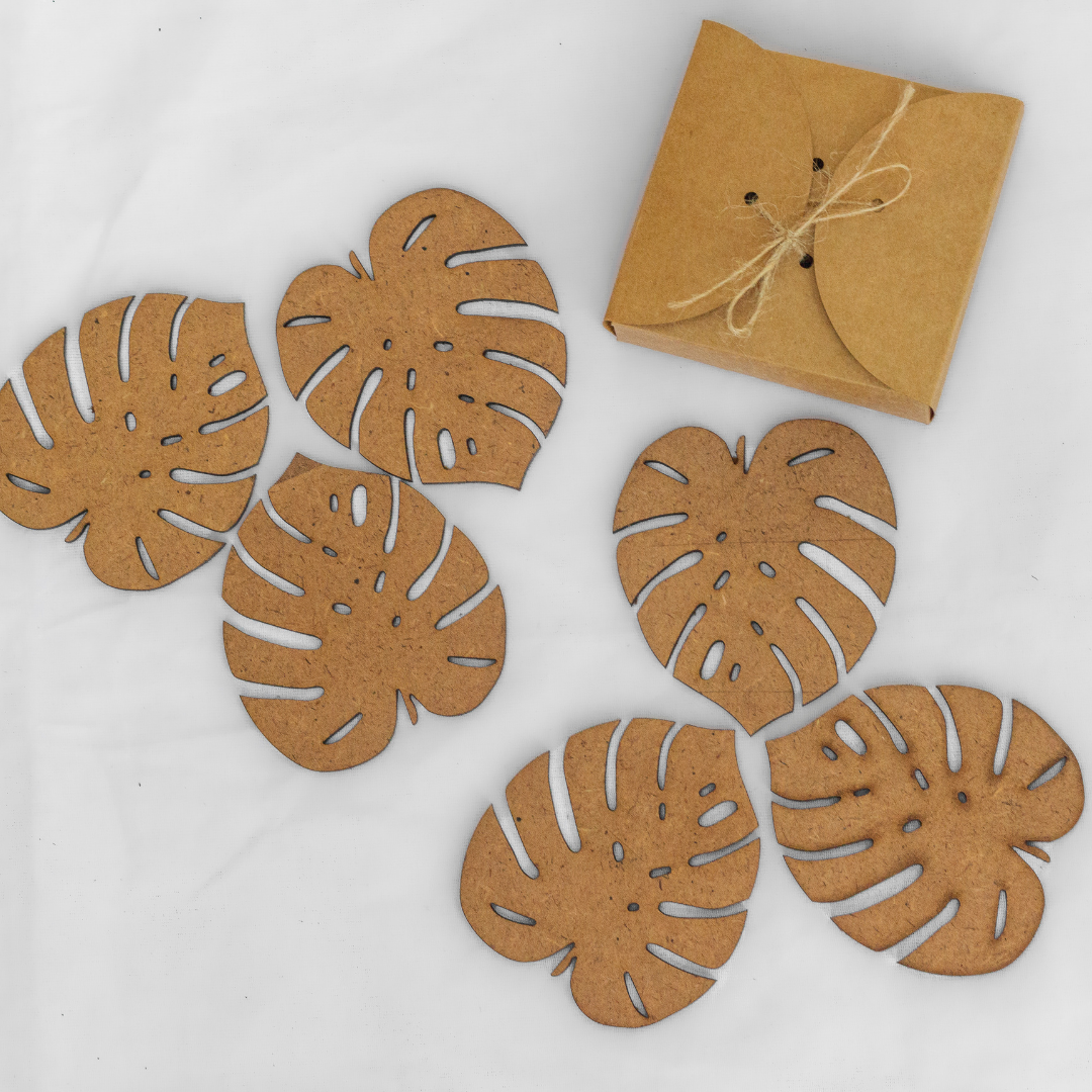 Leaf Coaster (Set of 6)- Upcycled Rustic Hardboard Tea Coaster Set of 6 – Sustainable, Eco-Friendly, Water-Absorbent Coasters, No Adhesives, Reclaimed Wood Home Decor