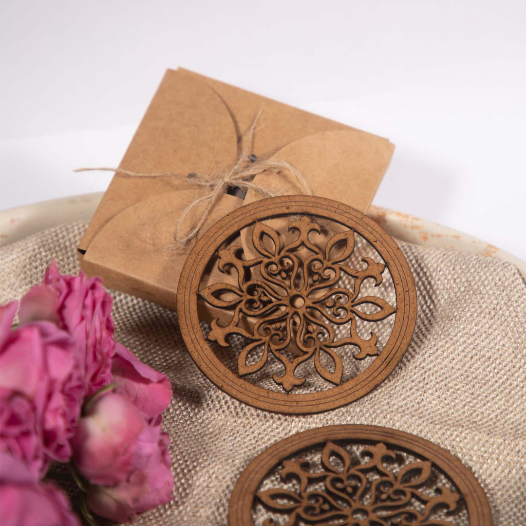 Snowflake Coaster (Set of 6) - Upcycled Rustic Hardboard Tea Coaster Set of 6 – Sustainable, Eco-Friendly, Water-Absorbent Coasters, No Adhesives, Reclaimed Wood Home Decor