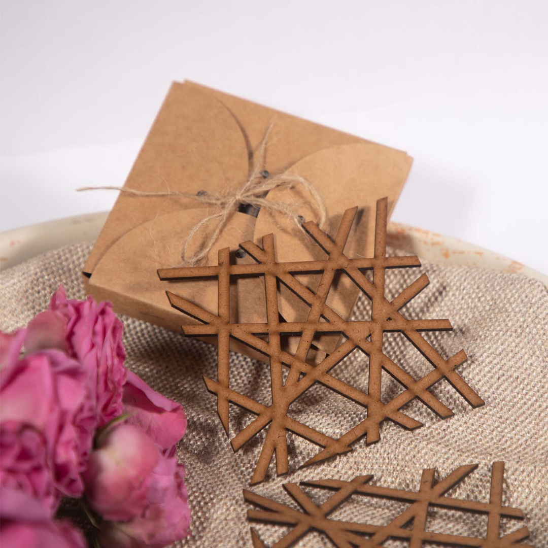 Square Mesh Coaster (Set of 6) -Upcycled Rustic Hardboard Tea Coaster Set of 6 – Sustainable, Eco-Friendly, Water-Absorbent Coasters, No Adhesives, Reclaimed Wood Home Decor