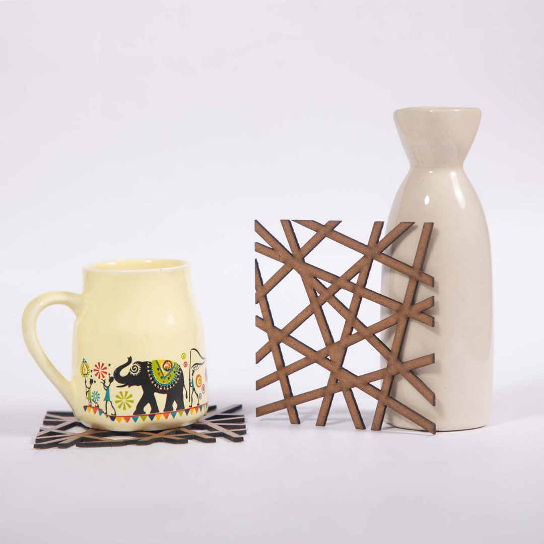 Square Mesh Coaster (Set of 6) -Upcycled Rustic Hardboard Tea Coaster Set of 6 – Sustainable, Eco-Friendly, Water-Absorbent Coasters, No Adhesives, Reclaimed Wood Home Decor