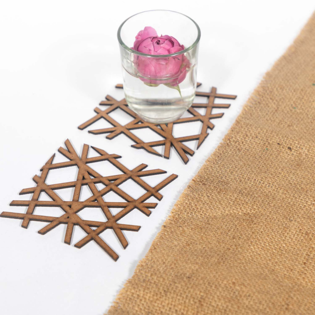 Square Mesh Coaster (Set of 6) -Upcycled Rustic Hardboard Tea Coaster Set of 6 – Sustainable, Eco-Friendly, Water-Absorbent Coasters, No Adhesives, Reclaimed Wood Home Decor