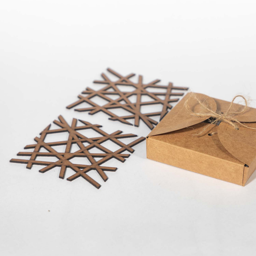 Square Mesh Coaster (Set of 6) -Upcycled Rustic Hardboard Tea Coaster Set of 6 – Sustainable, Eco-Friendly, Water-Absorbent Coasters, No Adhesives, Reclaimed Wood Home Decor