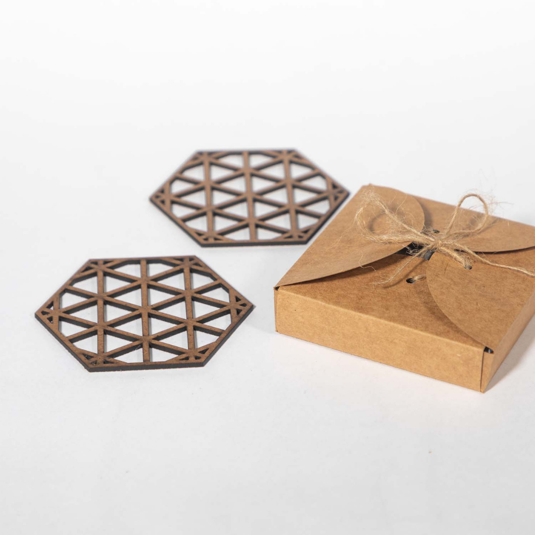 Hex Coaster (Set of 6) - Lotus Coaster (Set of 6) - Upcycled Rustic Hardboard Tea Coaster Set of 6 – Sustainable, Eco-Friendly, Water-Absorbent Coasters, No Adhesives, Reclaimed Wood Home Decor