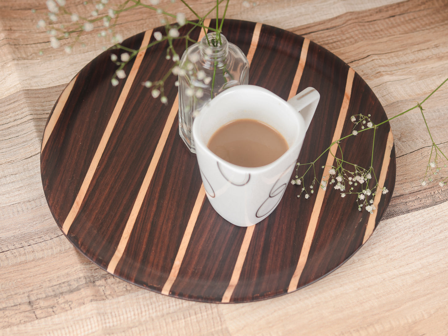 Native Round Deck Tray Rosewood - Vintage Style Wooden Round Tray - Perfect for Display, Serving, or Storage