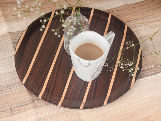 Native Round Deck Tray Rosewood - Vintage Style Wooden Round Tray - Perfect for Display, Serving, or Storage