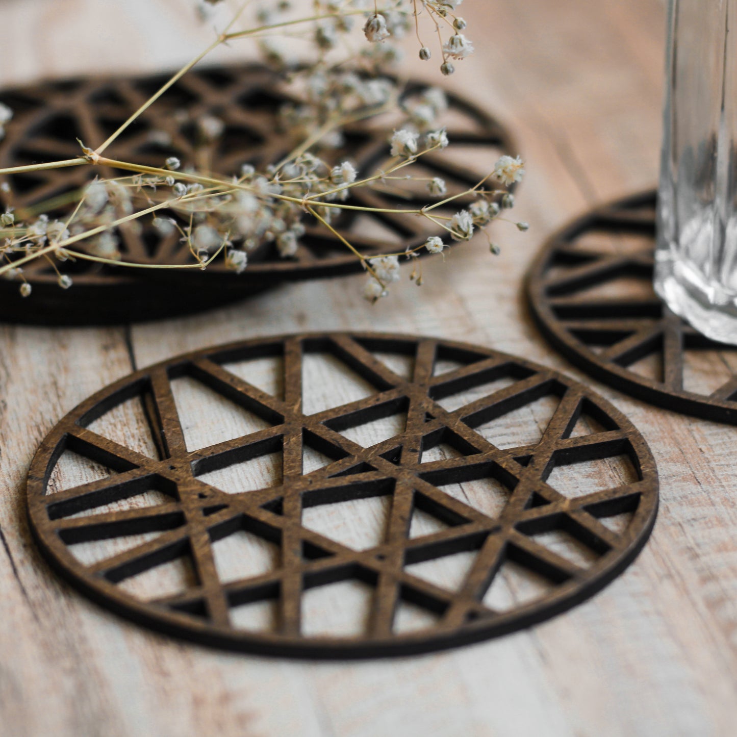 The Web Coaster (Set of 6) - Upcycled Rustic Hardboard Tea Coaster Set of 6 – Sustainable, Eco-Friendly, Water-Absorbent Coasters, No Adhesives, Reclaimed Wood Home Decor