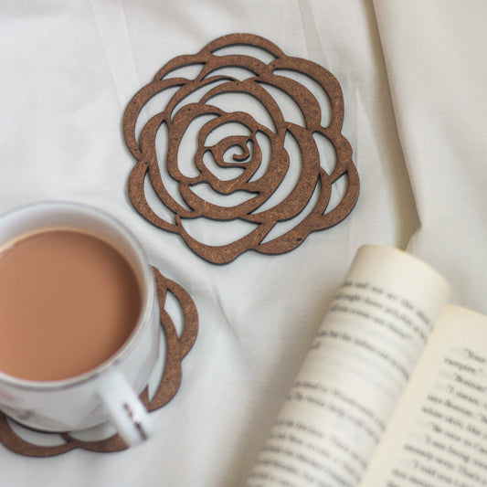 Rose Coaster (Set of 6) - Upcycled Rustic Hardboard Tea Coaster Set of 6 – Sustainable, Eco-Friendly, Water-Absorbent Coasters, No Adhesives, Reclaimed Wood Home Decor