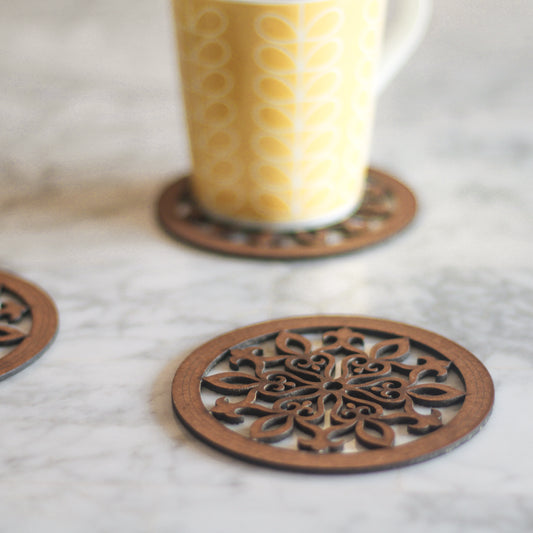 Snowflake Coaster (Set of 6) - Upcycled Rustic Hardboard Tea Coaster Set of 6 – Sustainable, Eco-Friendly, Water-Absorbent Coasters, No Adhesives, Reclaimed Wood Home Decor