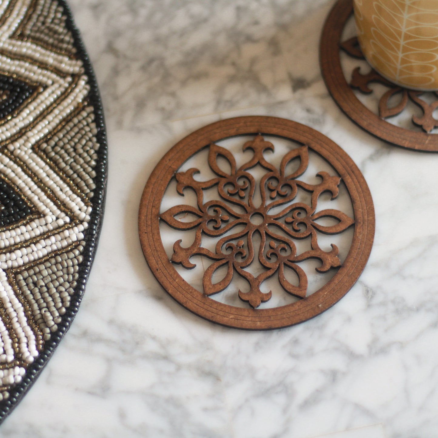 Snowflake Coaster (Set of 6) - Upcycled Rustic Hardboard Tea Coaster Set of 6 – Sustainable, Eco-Friendly, Water-Absorbent Coasters, No Adhesives, Reclaimed Wood Home Decor