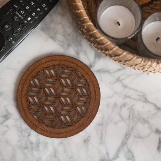 Honey Comb Coaster (Set of 6) Upcycled Rustic Hardboard Tea Coaster Set of 6 – Sustainable, Eco-Friendly, Water-Absorbent Coasters, No Adhesives, Reclaimed Wood Home Decor