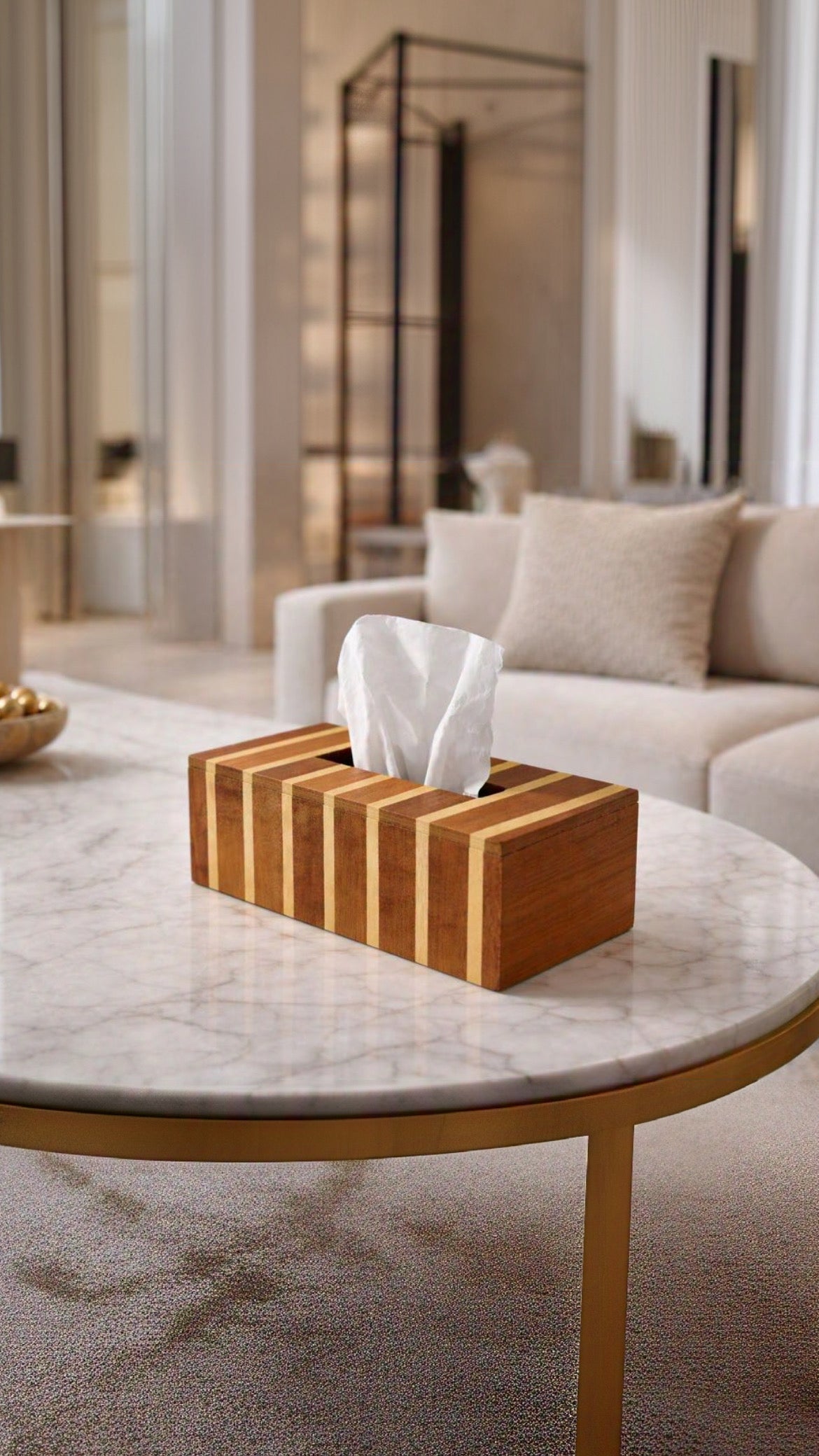 Premium Teak Wooden Striped Tissue Box – Minimalist Luxury Home Décor
