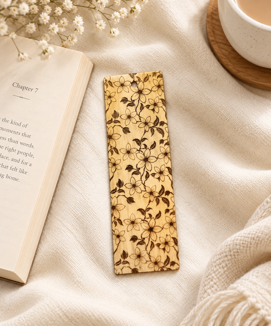 Blossom Woden Bookmark- Rustic handmade bookmark, natural engraved reading accessory for book lovers and readers (SET OF 3) By Wood Tales