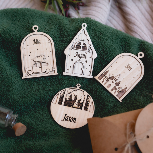 Foresty Christmas Trinkets with personalisation (set of 4)