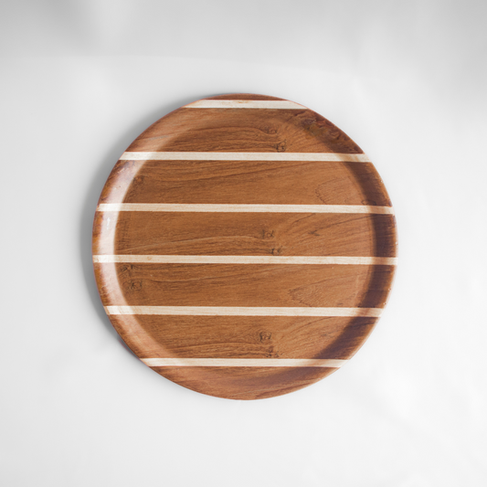 Round Teak Deck Tray - Farmhouse Round Wood Tray - Charming Addition to Your Dining or Coffee Table