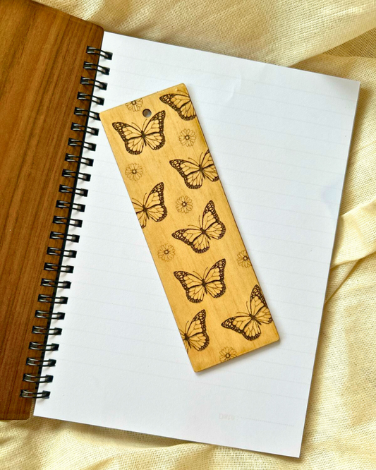 Enchanted garden wooden bookmark - Butterfly and floral engraved Nature Lovers gift - Rustic handmade bookmark, natural engraved reading accessory for bookmarknlovers and readers (SET OF 3)