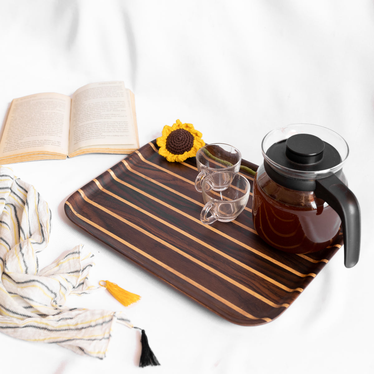 The Rosewood Gathering series  (Rosewood deck Rectangle Tray, Tablemat 4 No.s, Round Tray, Tissue paper box and Rose Tea Coaster set of 6)