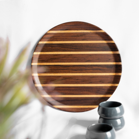 Native Round Deck Tray Rosewood - Vintage Style Wooden Round Tray - Perfect for Display, Serving, or Storage