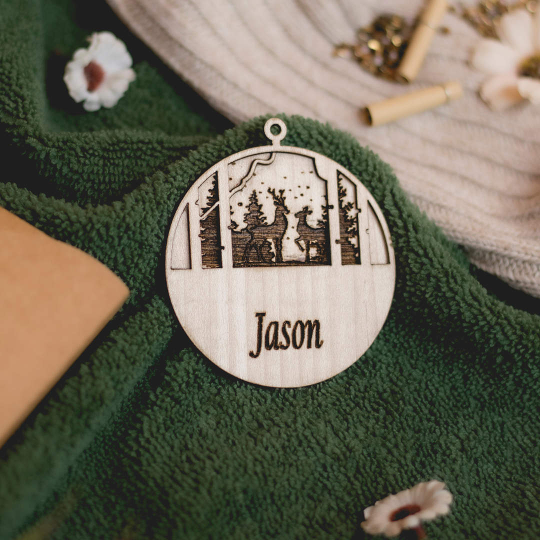 Foresty Christmas Trinkets with personalisation (set of 4)