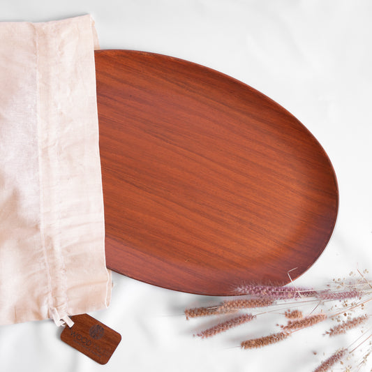 Padouk Oval Tray - Handcrafted Wooden Oval Tray - Natural Wood Serving Tray for Home Decor & Entertaining
