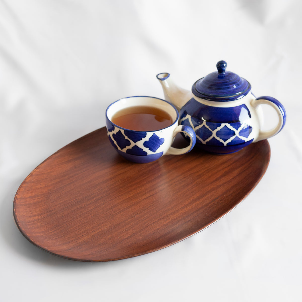 Tea Time Series - The Floral Harmony Edit  (Padouk Oval Tray, Flowery Coasters(set of 6) and Flowery Trivets (Set of 4)