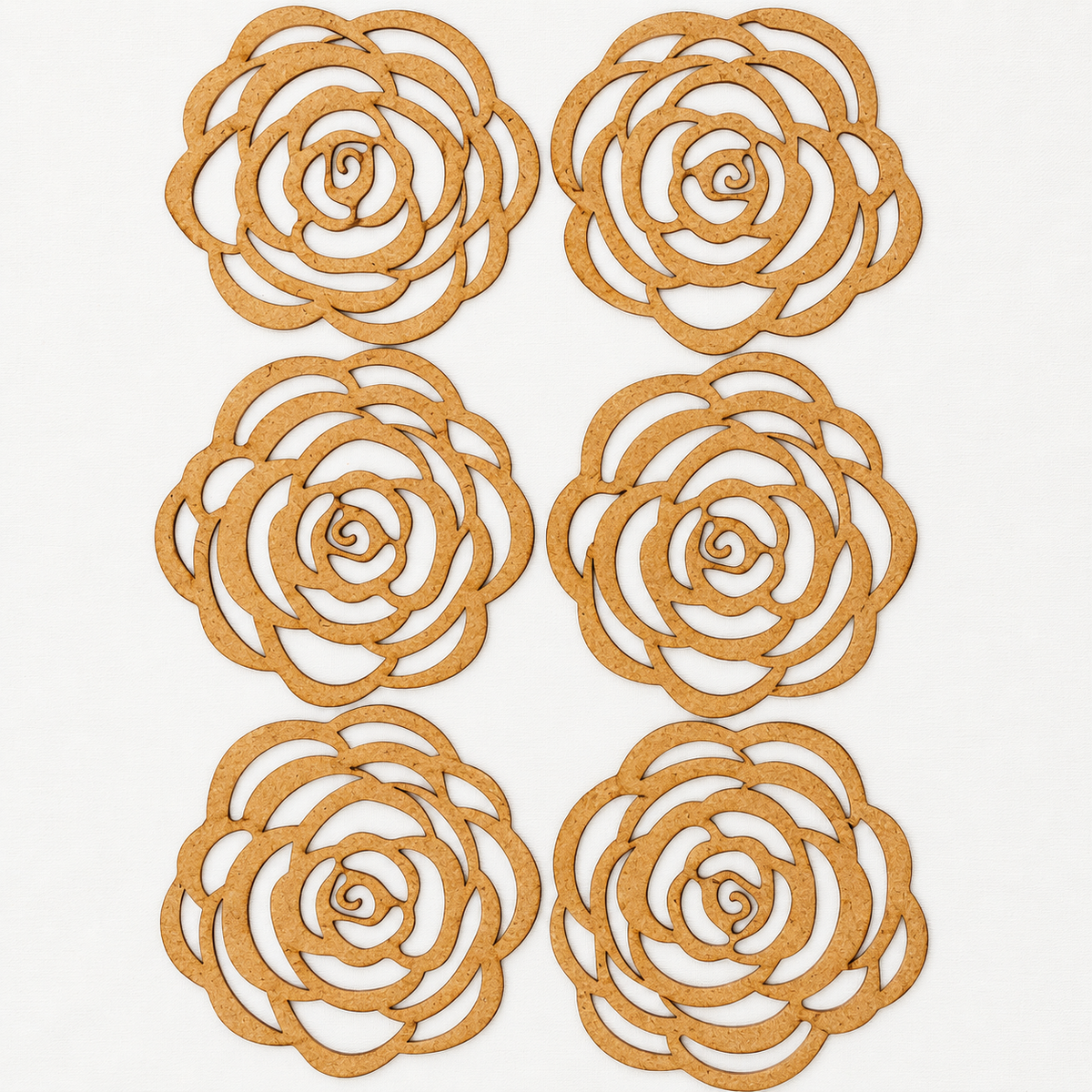 Rose Coaster (Set of 6) - Upcycled Rustic Hardboard Tea Coaster Set of 6 – Sustainable, Eco-Friendly, Water-Absorbent Coasters, No Adhesives, Reclaimed Wood Home Decor
